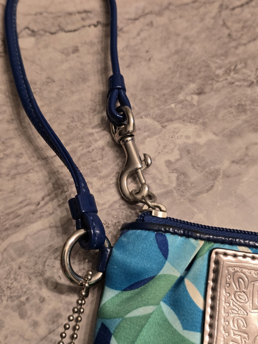 COACH Blue Geo Print Wristlet - Signature Leather Patch - Picture 9 of 9
